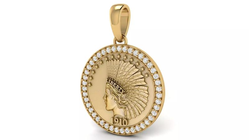 Diamond Liberty Coin 1910 Pendant