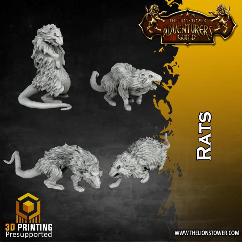 Rats - Set of 4 (32mm scale, Pre-supported Miniatures)
