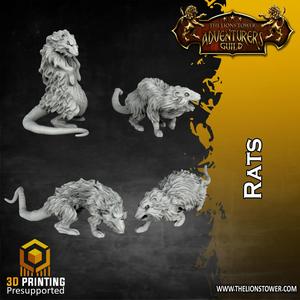 Rats - Set of 4 (32mm scale, Pre-supported Miniatures)