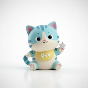 Cute Baby Feline Cartoon Figurine 3D Print Model - Adorable Kitten Character Desktop Decor