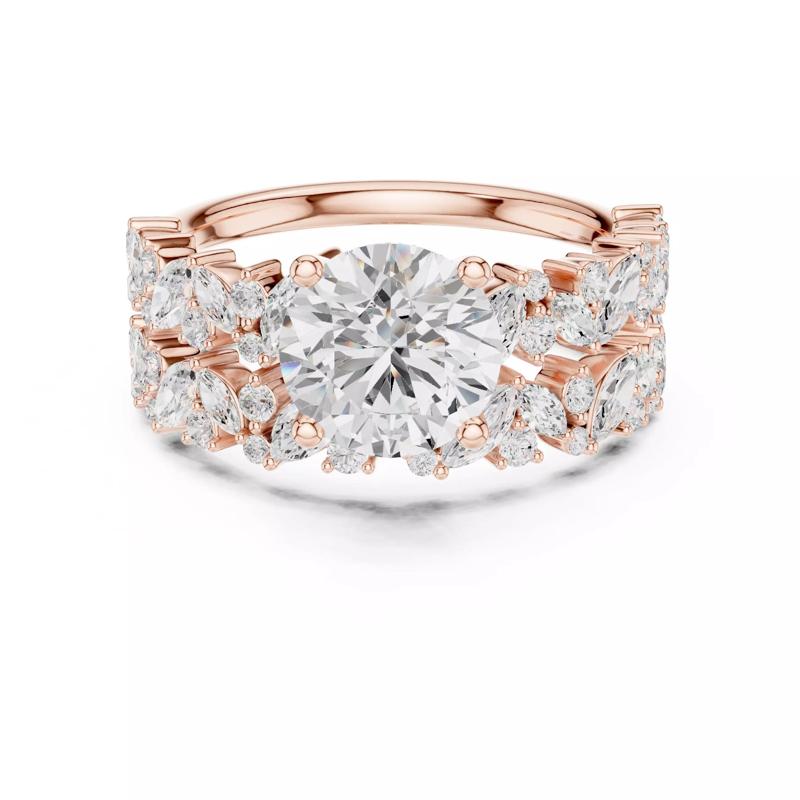 Marquise and Round Cut Cluster Wedding Ring Set 3DM STL Video