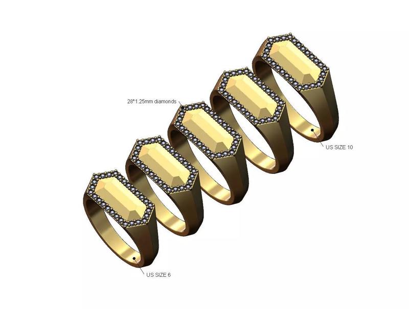 Diamond faceted knife edge signet ring US sizes 6to10