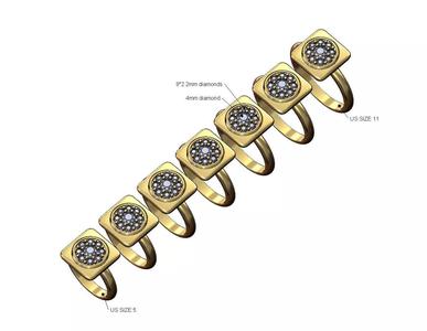 Diamond cluster square cushion top ring US sizes 5to11