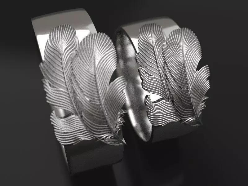 2 Feathers wedding rings - original