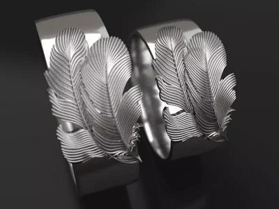 2 Feathers wedding rings - original
