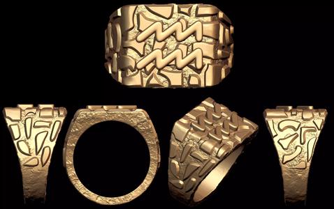 Aquarius Horoscope Zodiac Nugget Ring