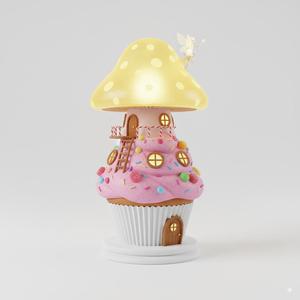 Enchanted Cupcake Fairy House LED Lamp - Whimsical 3D Printable Nightlight Decor