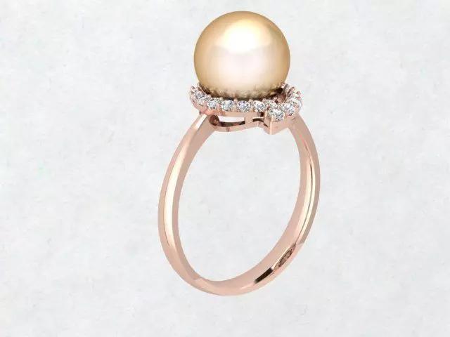 Model of a Pearl and Diamond Women Ring