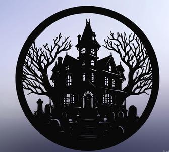 Halloween Castle with Cemetery – Line Art | 3D Model for Printing