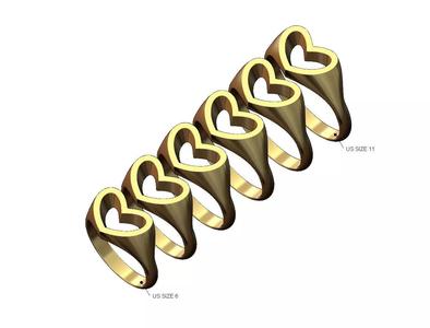 Open elongated heart signet ring US sizes 6to11
