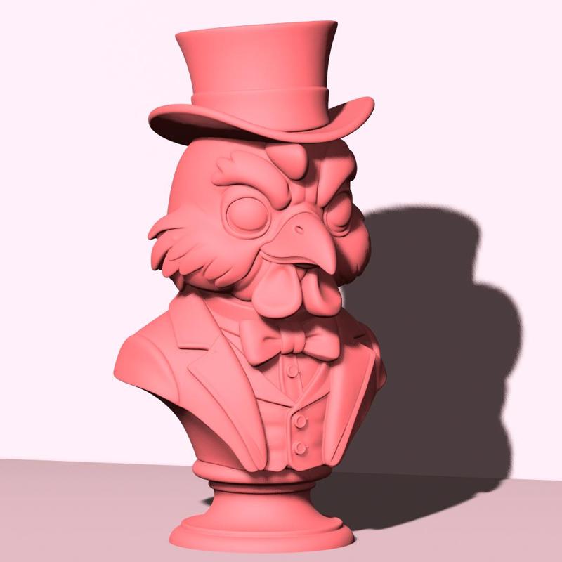 Gentleman Rooster Bust – 3D Printable Statue in Suit and Top Hat