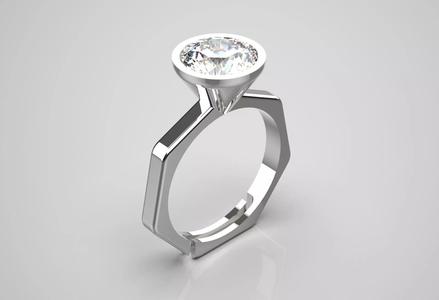 Minimalist hexagonal ring modern single gem ring model sr0055