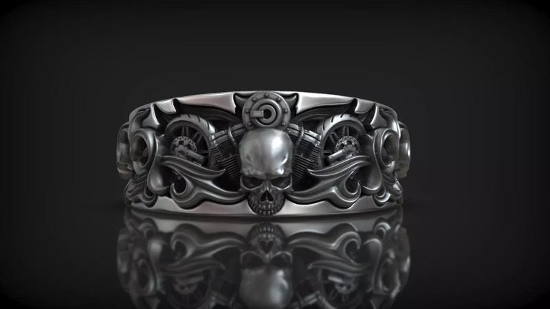 Motorbike Skull Tire Moto Fire Pattern Lifestyle Ring