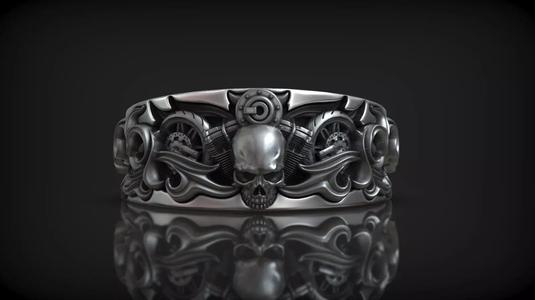 Motorbike Skull Tire Moto Fire Pattern Lifestyle Ring