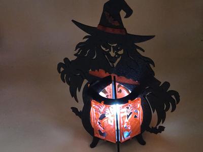 Witch with Cauldron Lit with Tealight