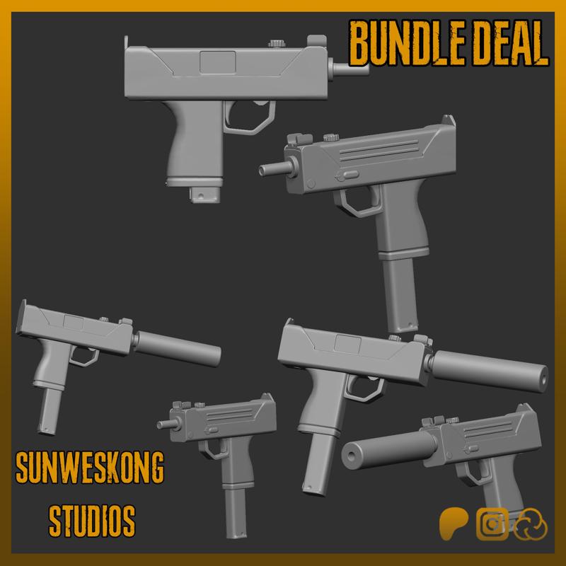 Mac 11 Submachine Gun For Action Figures Full Variant Pack