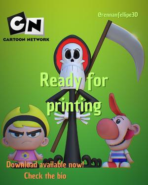 Billy, Mandy, and Grim Reaper 3D Models - Cartoon Trio for Download