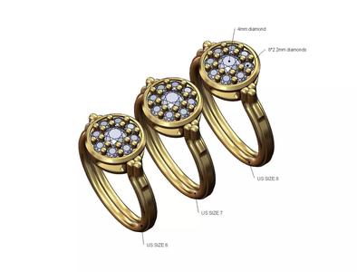 Round diamond cluster bead and rope ring US sizes 6 7 8