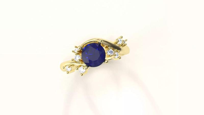 Sapphire ring with bypass band and small diamond accents