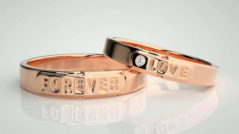 Love Forever  Solitaire Couple Band Ring 3dm stl render detail