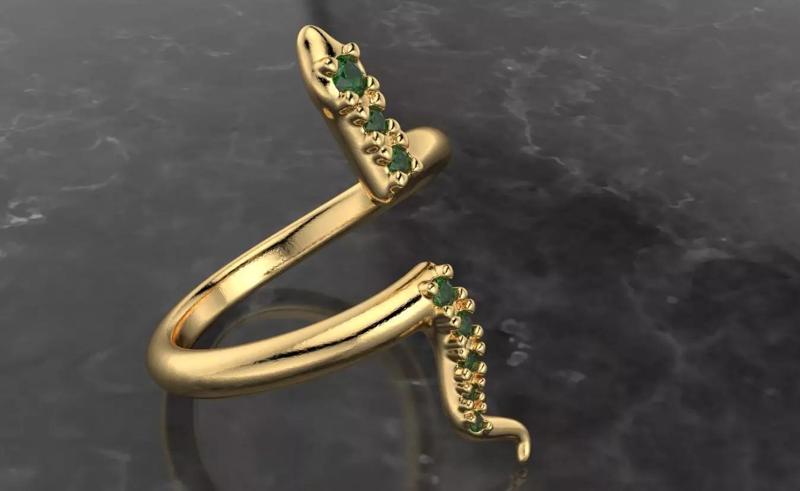 snake low poly ring whit gems adjustable