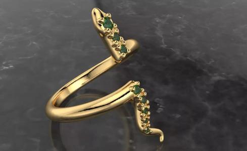 snake low poly ring whit gems adjustable