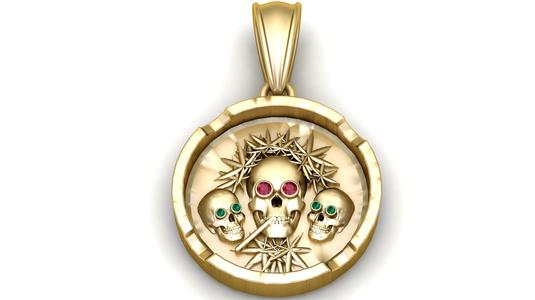 3D Printable Skull Trio Medallion Pendant