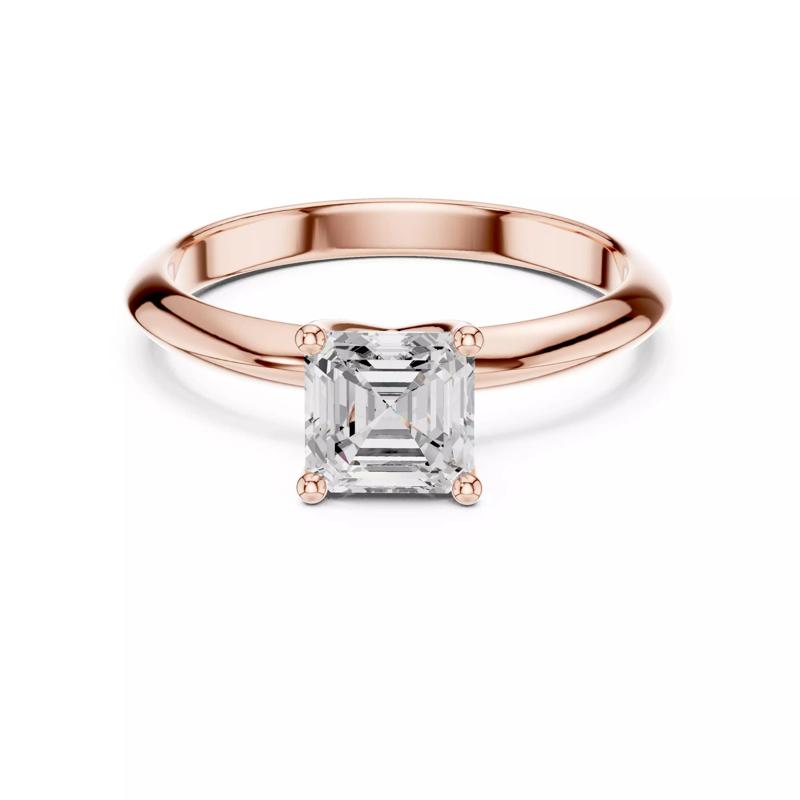 Solitaire Asscher Cut Diamond Knife Edge Shank Wedding Ring