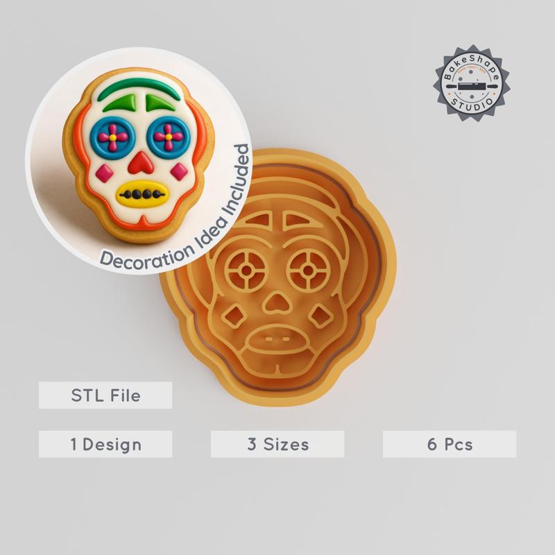 They Live Horror Cookie Cutter & Stamp Set, Spooky Emoji Shapes, Perfect for Fondant, Halloween Decorations, 3 Sizes, 6 Pieces