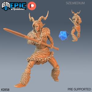 Tiefling Viking Female Spear ‧ DnD Miniature ‧ Tabletop Miniatures ‧ Gaming Monster ‧ 3D Model ‧ RPG ‧ DnDminis ‧ STL FILE