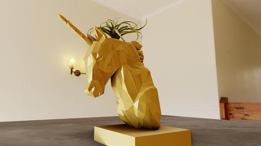 unicorn bust statue low poly planter pot flower vase stl