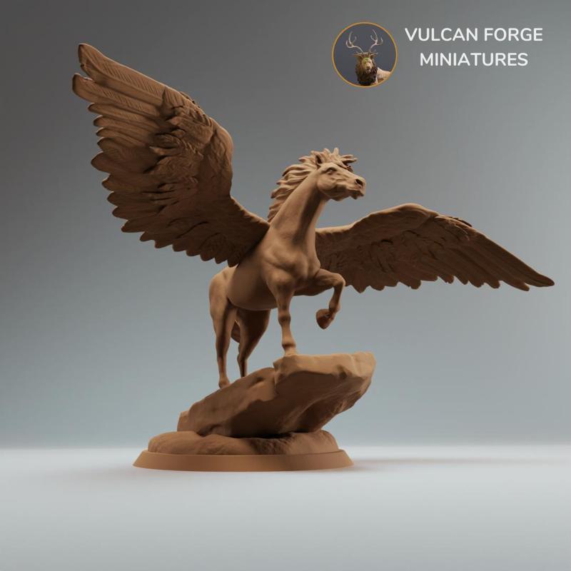 Pegasus winged fantasy horse on rock - 2 inch base - pre supported - Commercial license