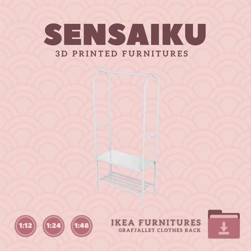 Miniature Replica GRAFJALLET Clothes Rack with Shoe Storage for Miniature Dollhouse - IKEA (1:12,24,48) - 3D Print Instant Download