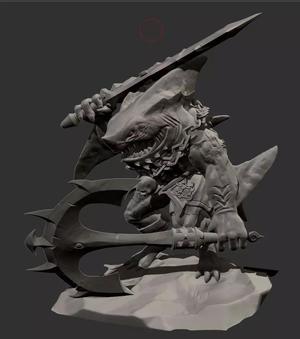 sharkman shark holding sword