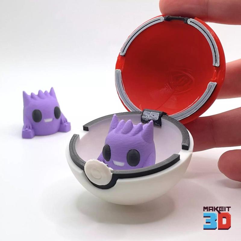 3D Printable Chibi Gengar With Print in Place Pokeball