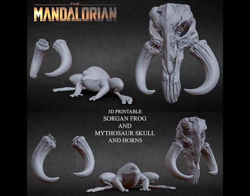 3D PRINTABLE MYTHOSAUR SKULL HORNS SORGAN FROG THE MANDALORIAN