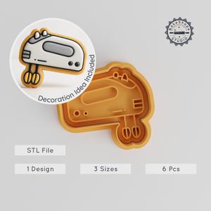Hand Mixer Shape Cutter & Stamp, Cookie & Fondant Baking Tool, 3 Sizes, 6 Pieces Set