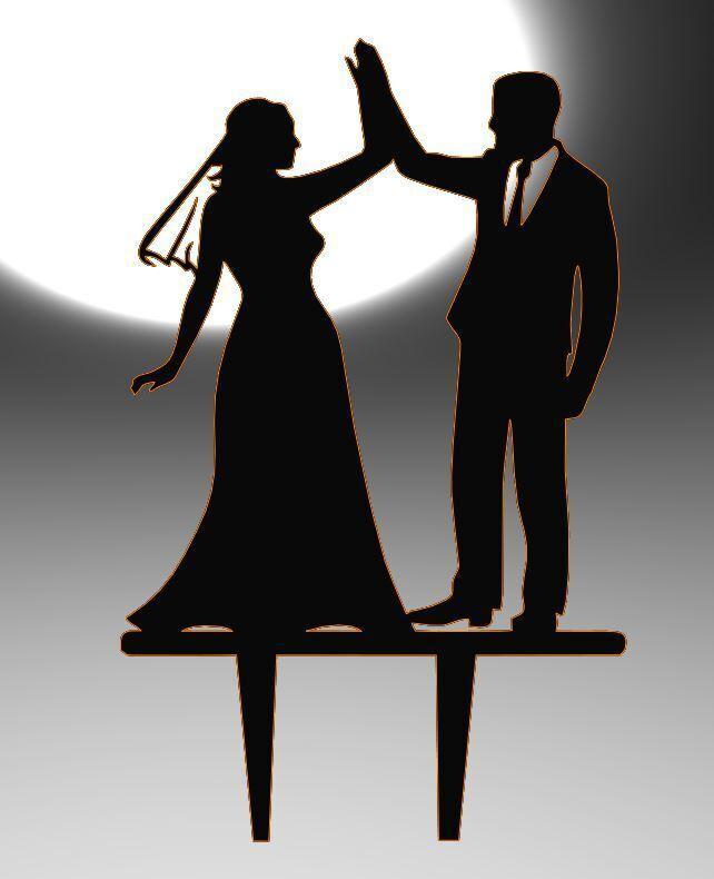 Wedding Cake Topper - Bride and Groom High Five
