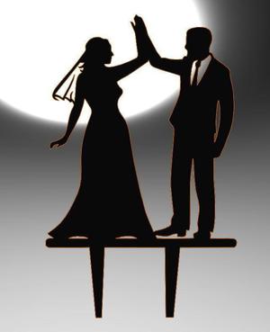 Wedding Cake Topper - Bride and Groom High Five