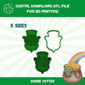 CUTTY CLAY STL Leprechaun Stamp Cookie Cutter in 5 Sizes for St. Patrick’s Day, Good Quality Stl File To Download for 3D Printing