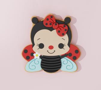 🐞 Smiling Ladybug Cookie – Bow, Flower & Whimsy Delight 🌼🎀