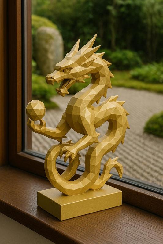 Chinese Low Poly Golden Dragon - Luxury 3D Sculpture for Elegant Decoration 🐉✨.
