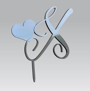 Elegant Custom Initial Cake Topper with Heart – Letter X