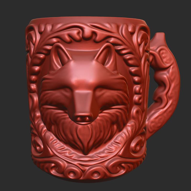 Wolf Head Carved Mug