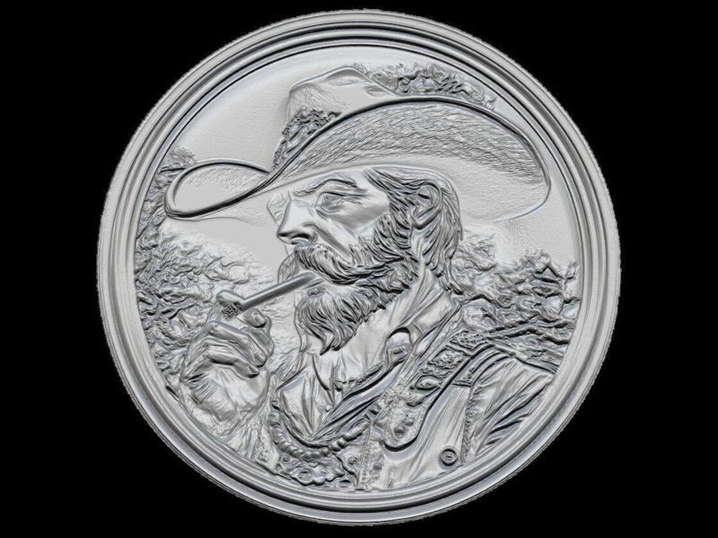 Wild West Cowboy Portrait Medallion Relief Sculpture