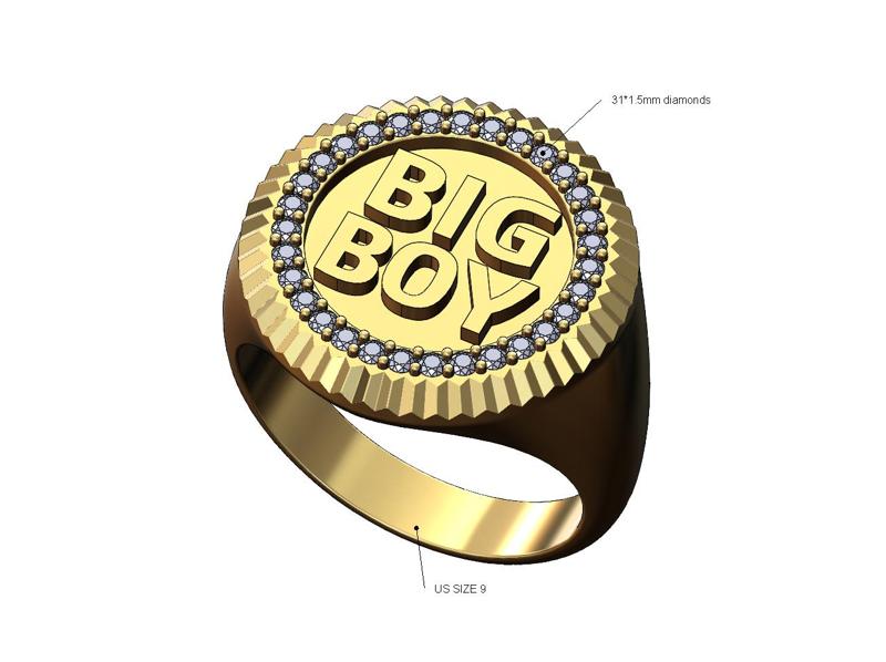 Big boy chunky fluted diamond signet ring US size 9 3D print model