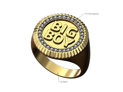 Big boy chunky fluted diamond signet ring US size 9 3D print model