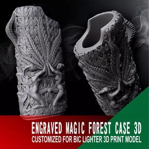 Case 3D Engraved Magic Forest Customized for Bic Lighter