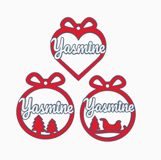 3 x Yasmine, personalized Christmas tree ball, christmas