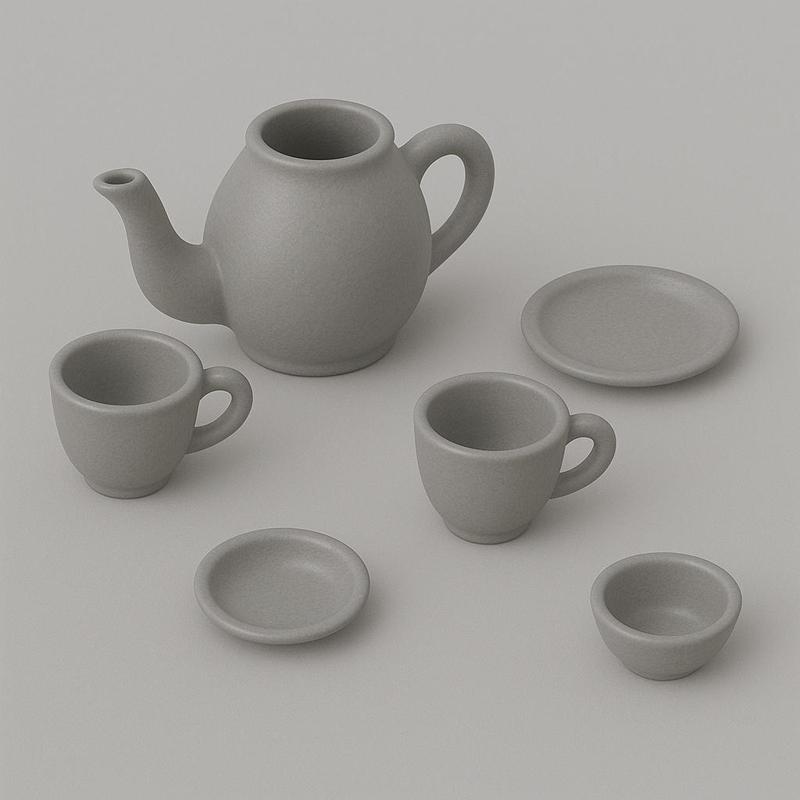 Mini Tea Set STL | 3D Printable Toy Cups, Plates & Teapot | Dollhouse & Kids Play Set